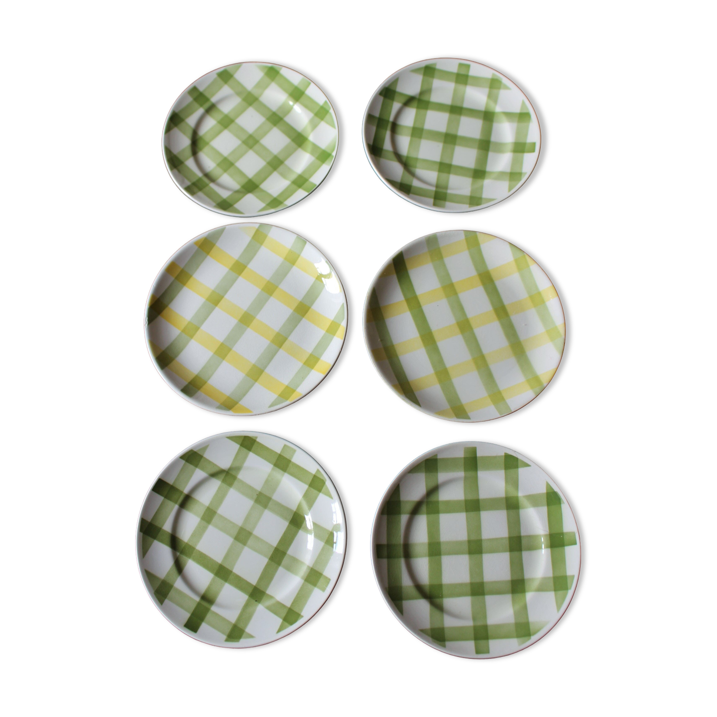 Lot 6 petites assiettes vintage Ecossais vert jaune