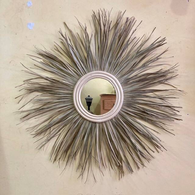 Sunburst Mirror in Rattan and Palm Leaf