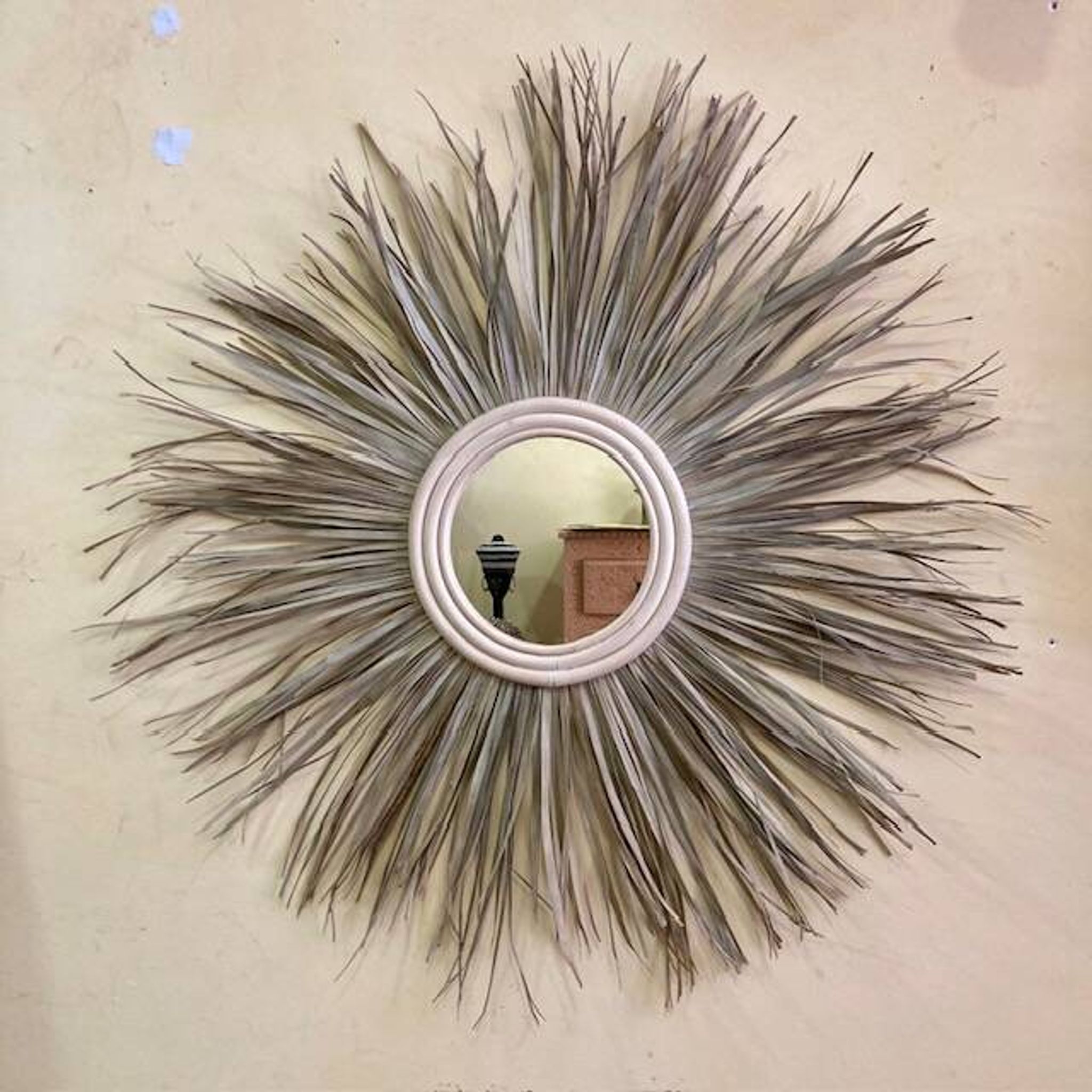 Sunburst Mirror in Rattan and Palm Leaf