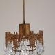 Small brass brutalist chandelier with crystal stamps