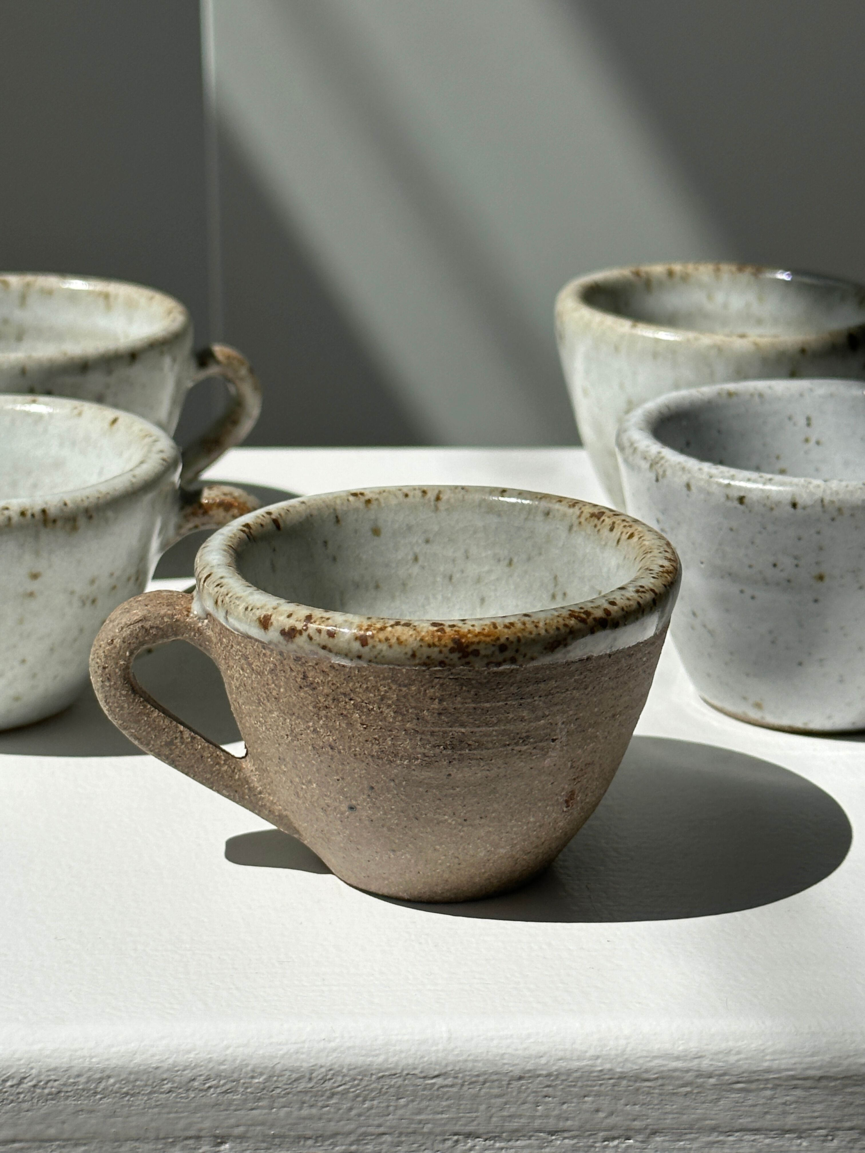 Set of 5 Indonesian ceramic handle coffee cups