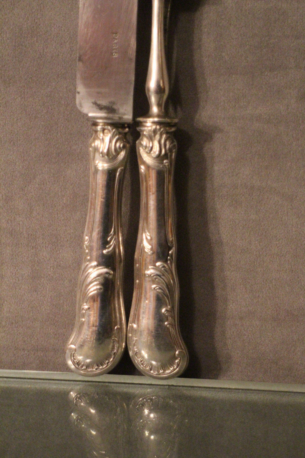 Cutting service knife handles silver Minerve style Rocaille Louis XV