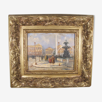 Post-impressionist painting Oil panel signed H. Wood Place Concorde PARIS