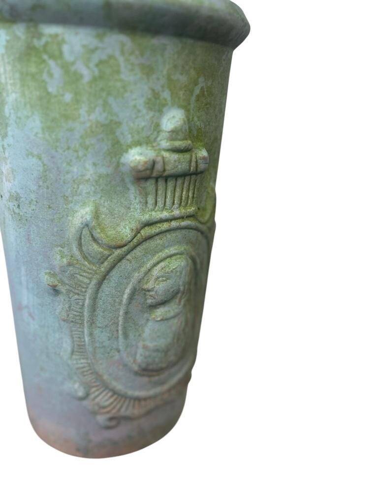 Vintage stone pot / vase with medallion