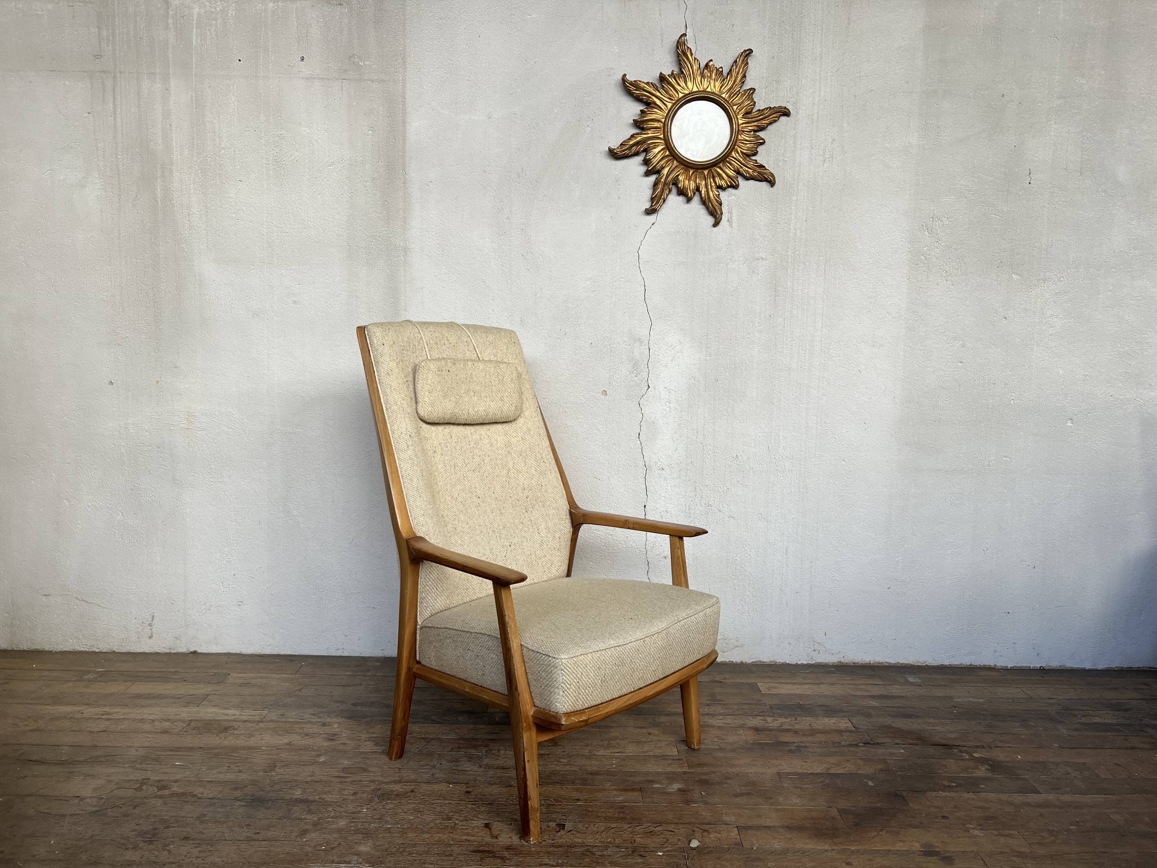 Vintage Scandinavian 1960s armchair in original ecru fabric drowned