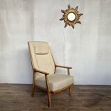 Vintage Scandinavian 1960s armchair in original ecru fabric drowned