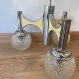 Lustre vintage 3 feux chromé globes verre
