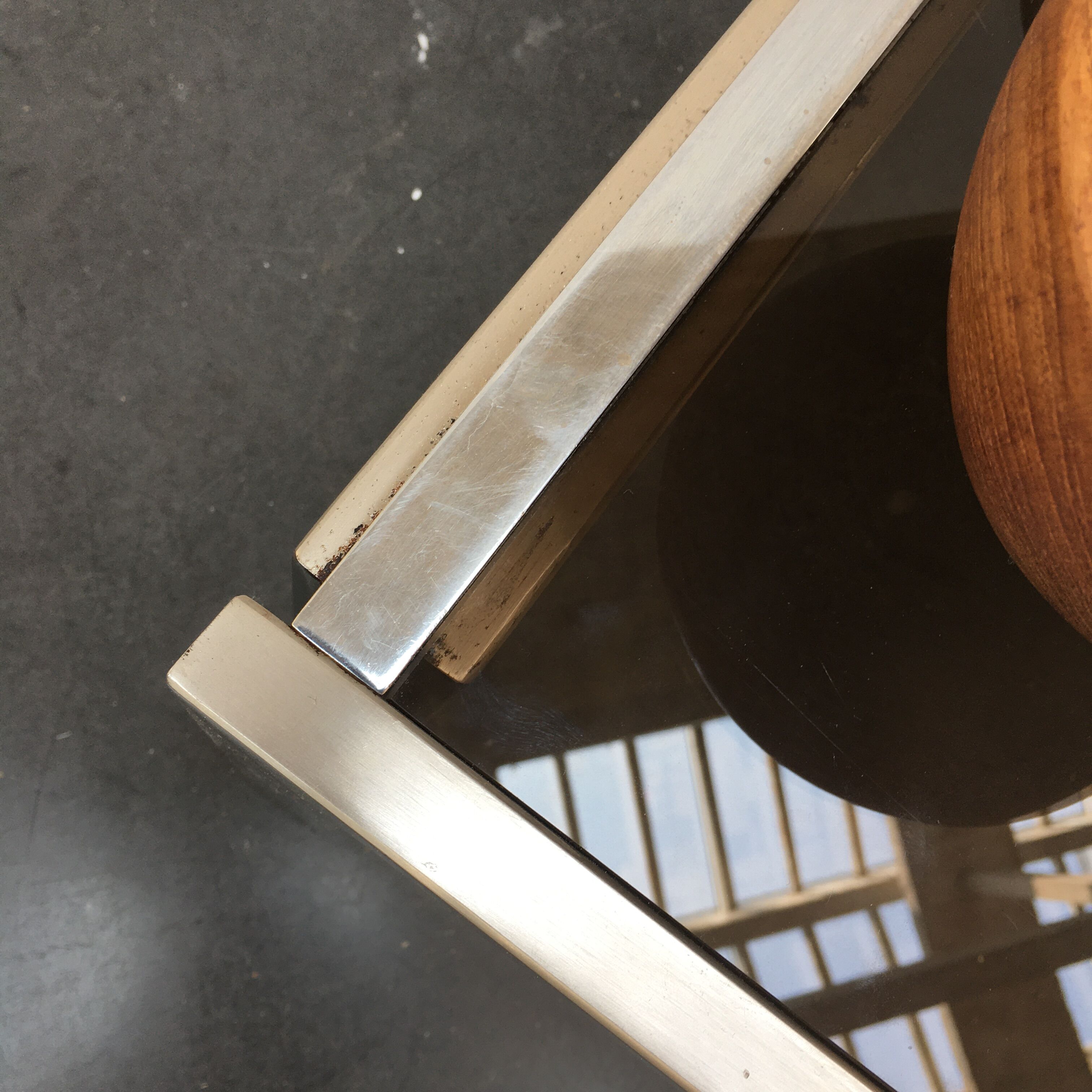 70s coffee table in chrome and smoked glass