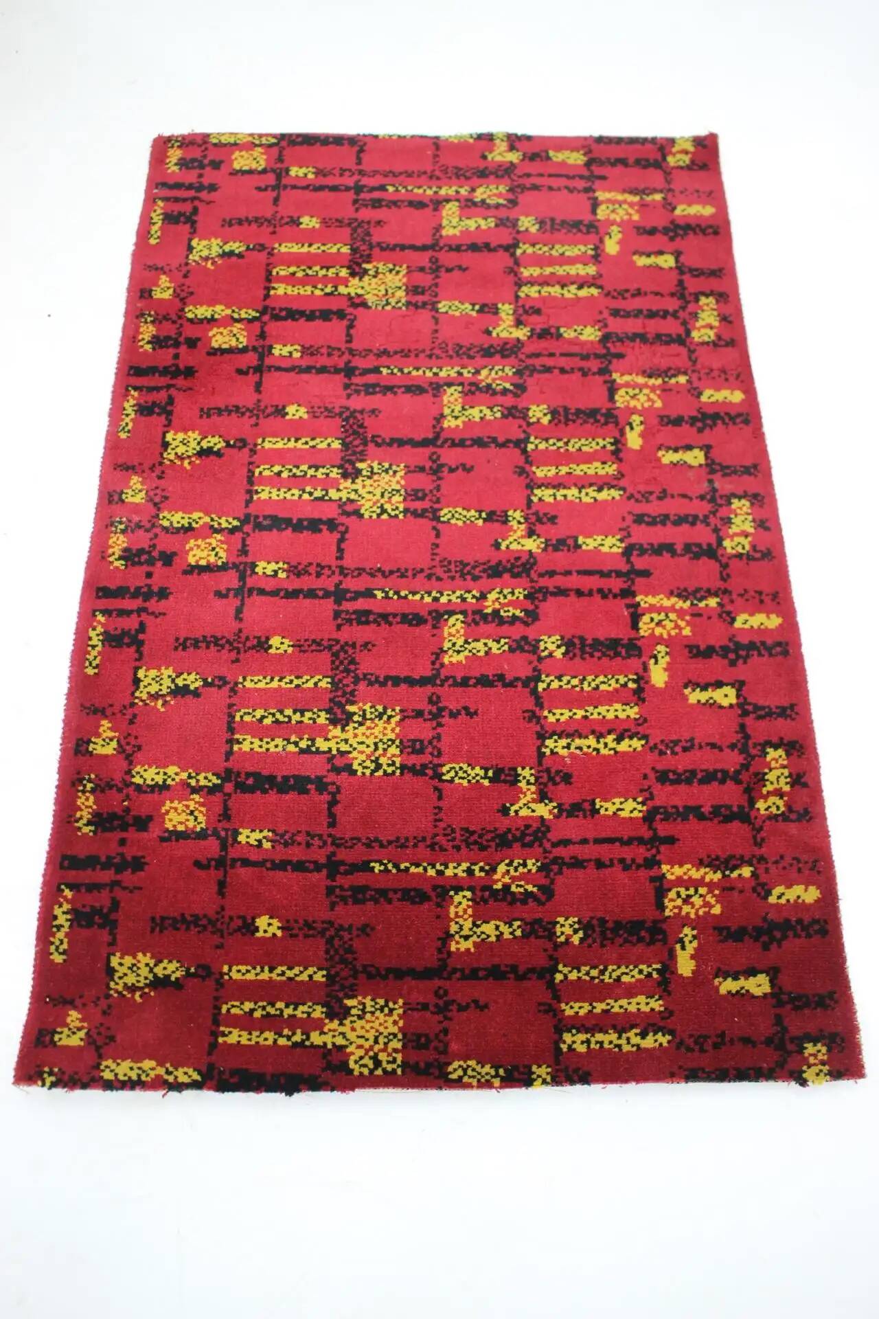 Small geometric abstract wool bouclé carpet/rug, 1950s, Czechoslovakia