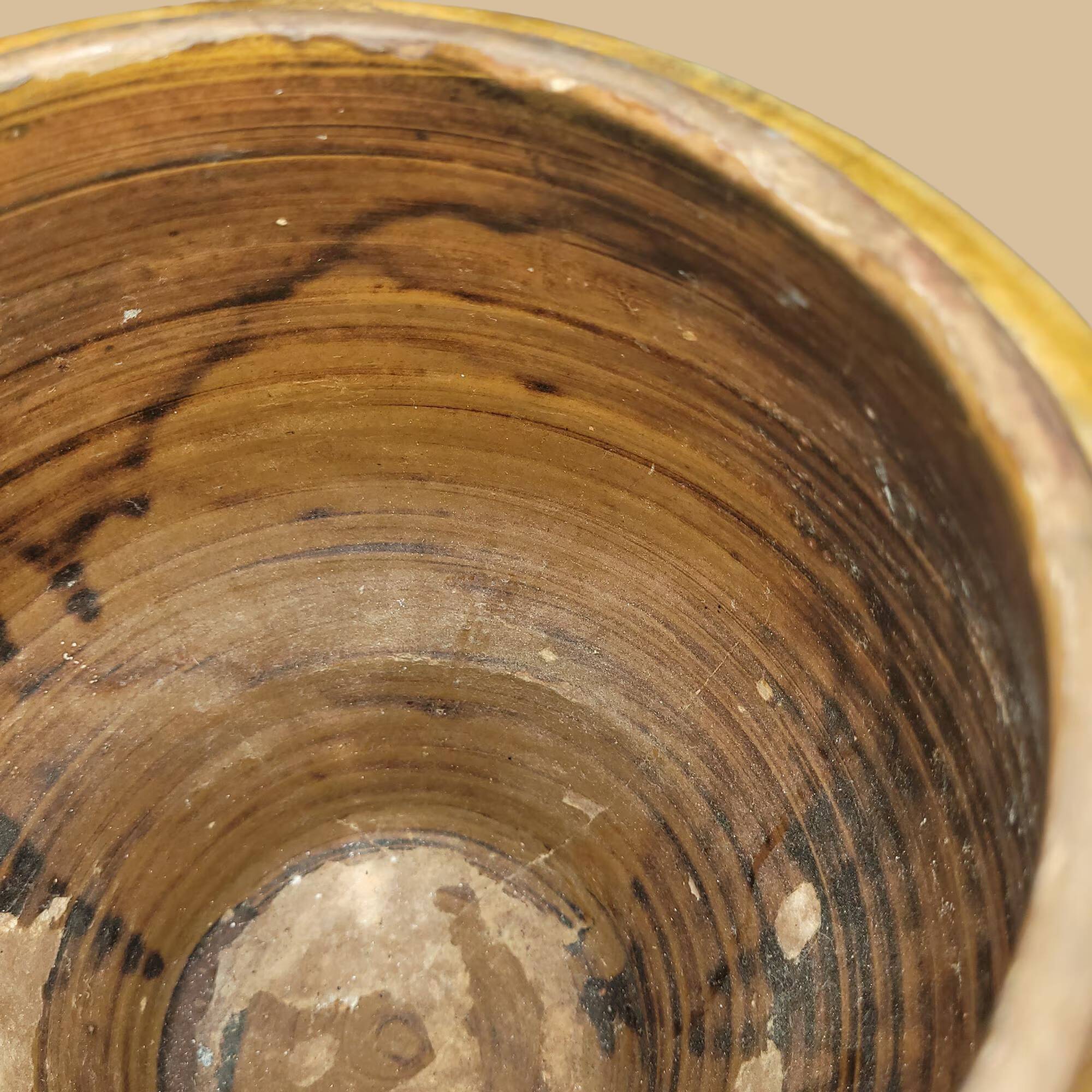 Antique yellow enamelled jam pot – 19th century terracotta – South of France