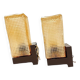 Pair of wall sconces with textured amber glass and Bakelite from the 70s.