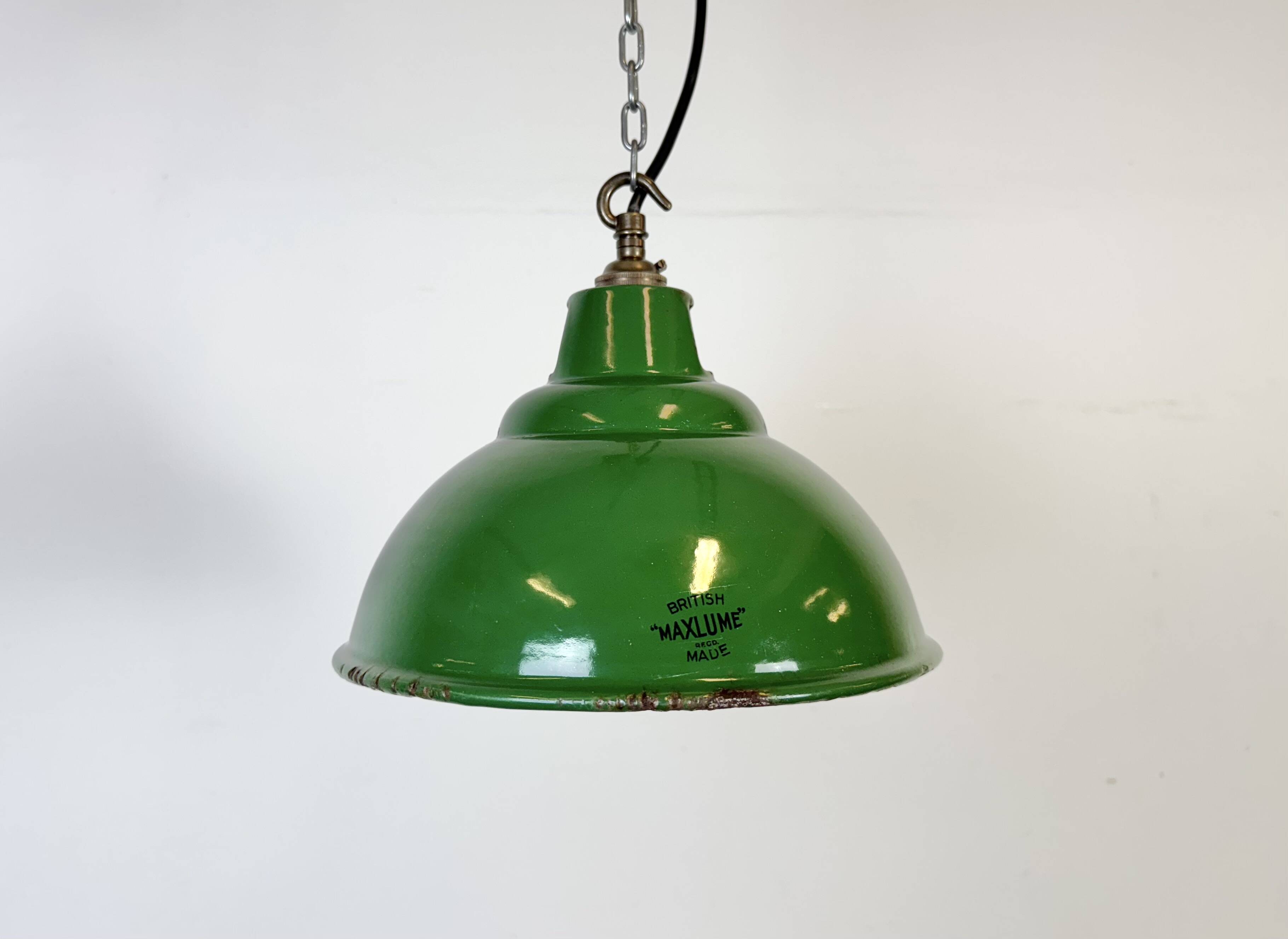 Industrial Green Enamel Factory Pendant Lamp from Maxlume, 1960s