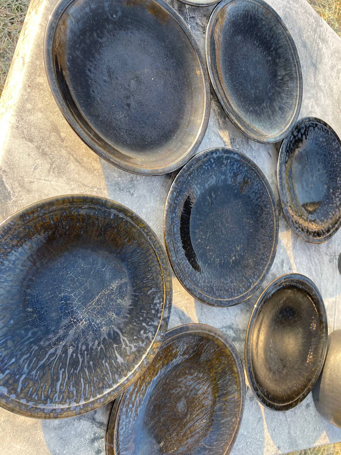 Vallauris service, the pottery of the great oak. Black metal glazed ceramics.