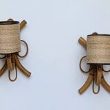 Pair of Louis Sognot rattan wall lights