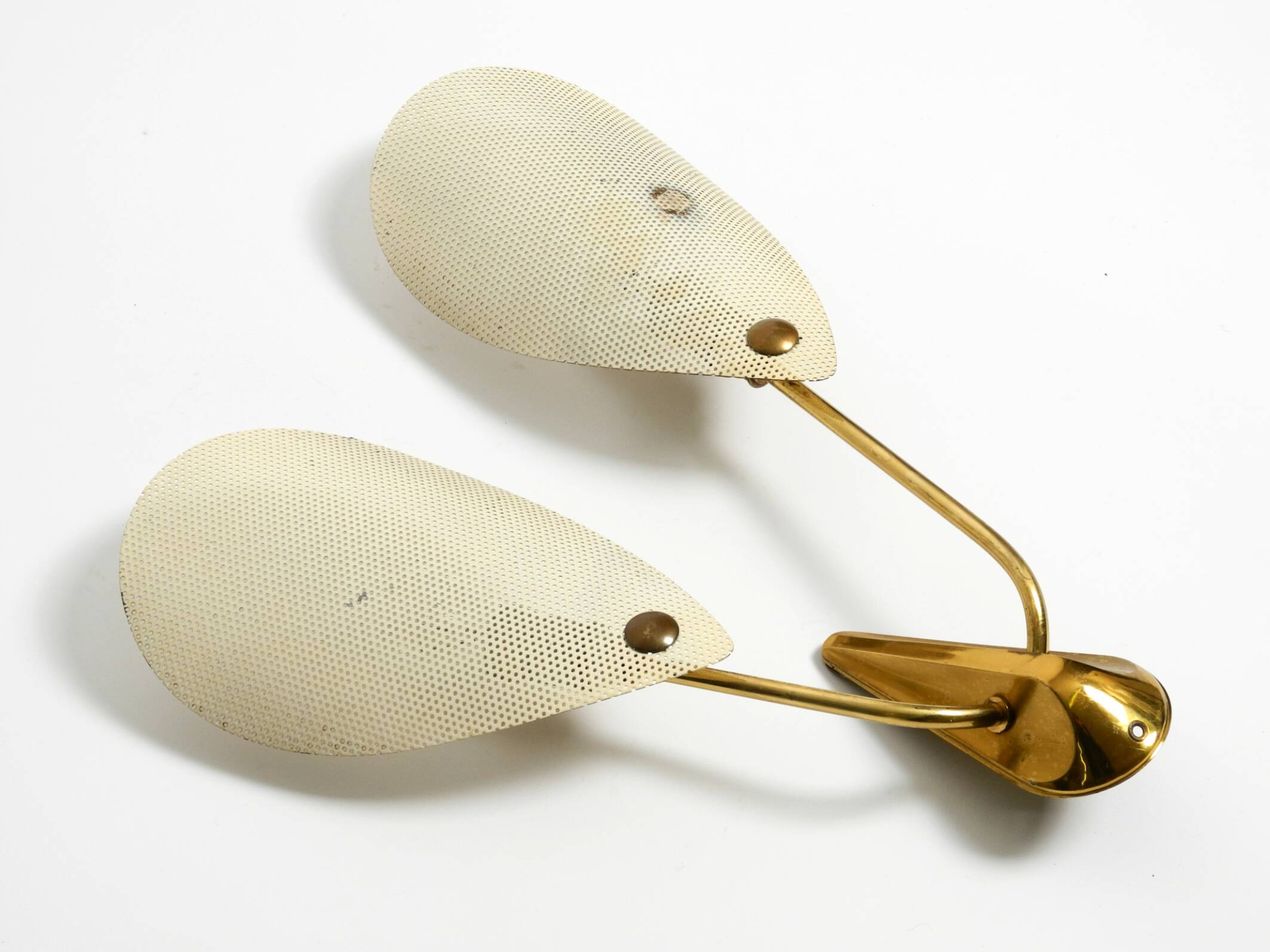 Mid Century Modern brass wall lamp with perforated metal sheet lampshades