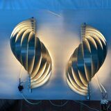 Pair of Mathieu brushed aluminum wall lights 70'S