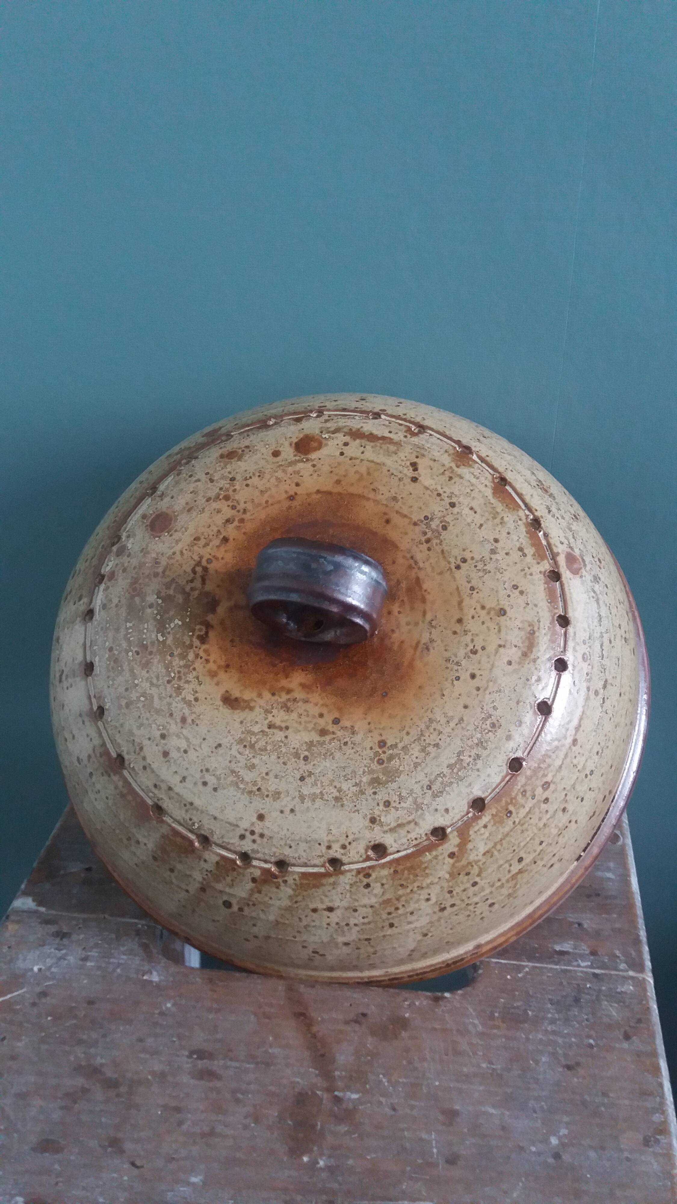 Stoneware cheese bell and platter from Puisaye, signed Jean-Pierre Prud’hom