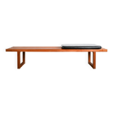 Teak bench with black leatherette seat cushion Origin Denmark years