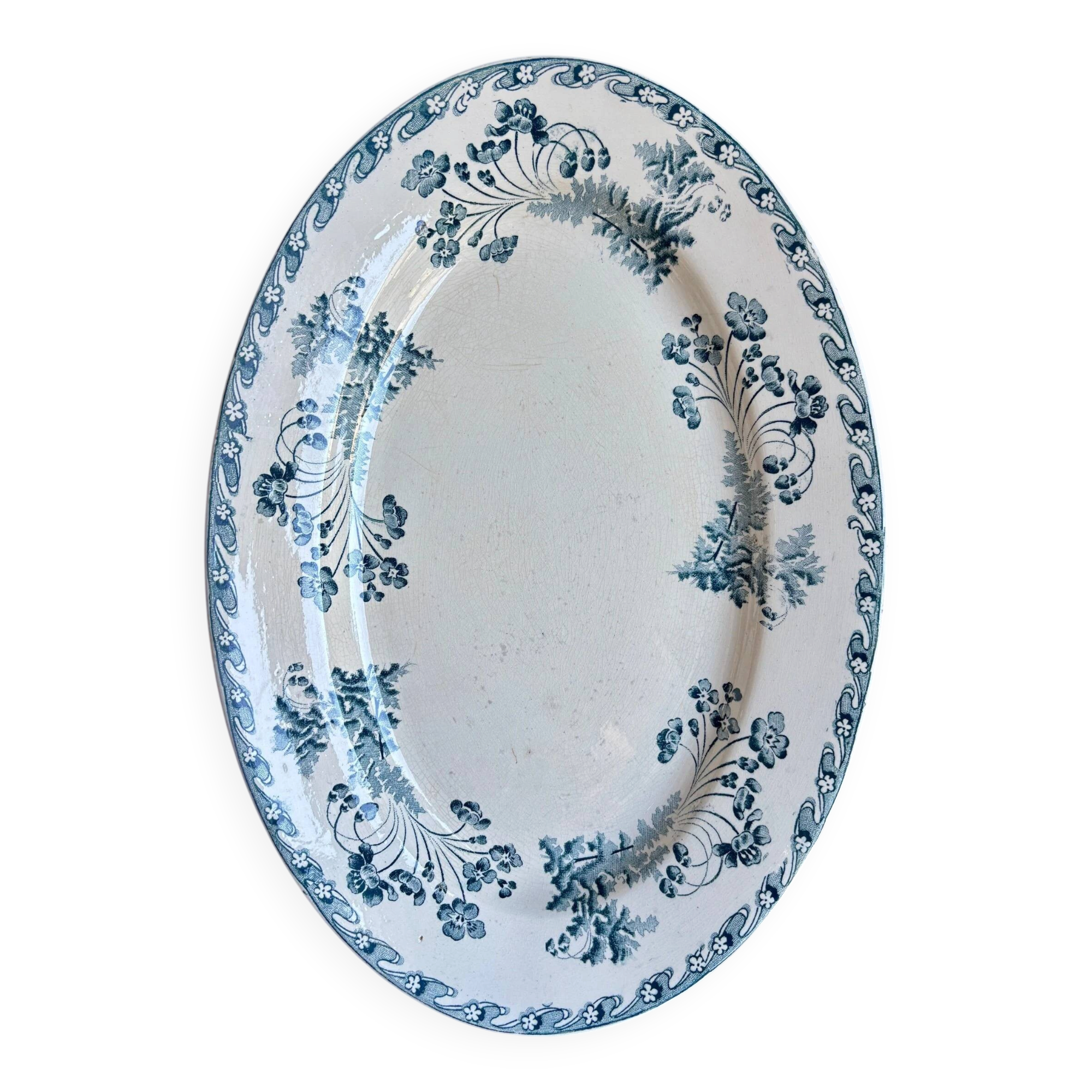 Oval dish Longwy in blue earthenware, service "Chartres"