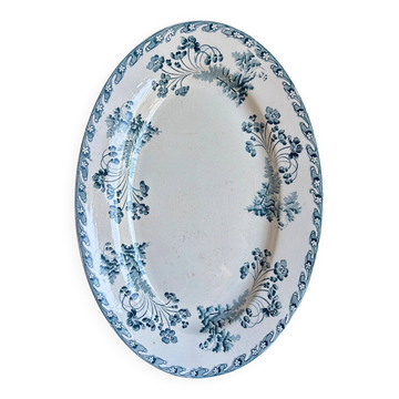 Plat ovale Longwy en terre de fer bleue, service "Chartres"