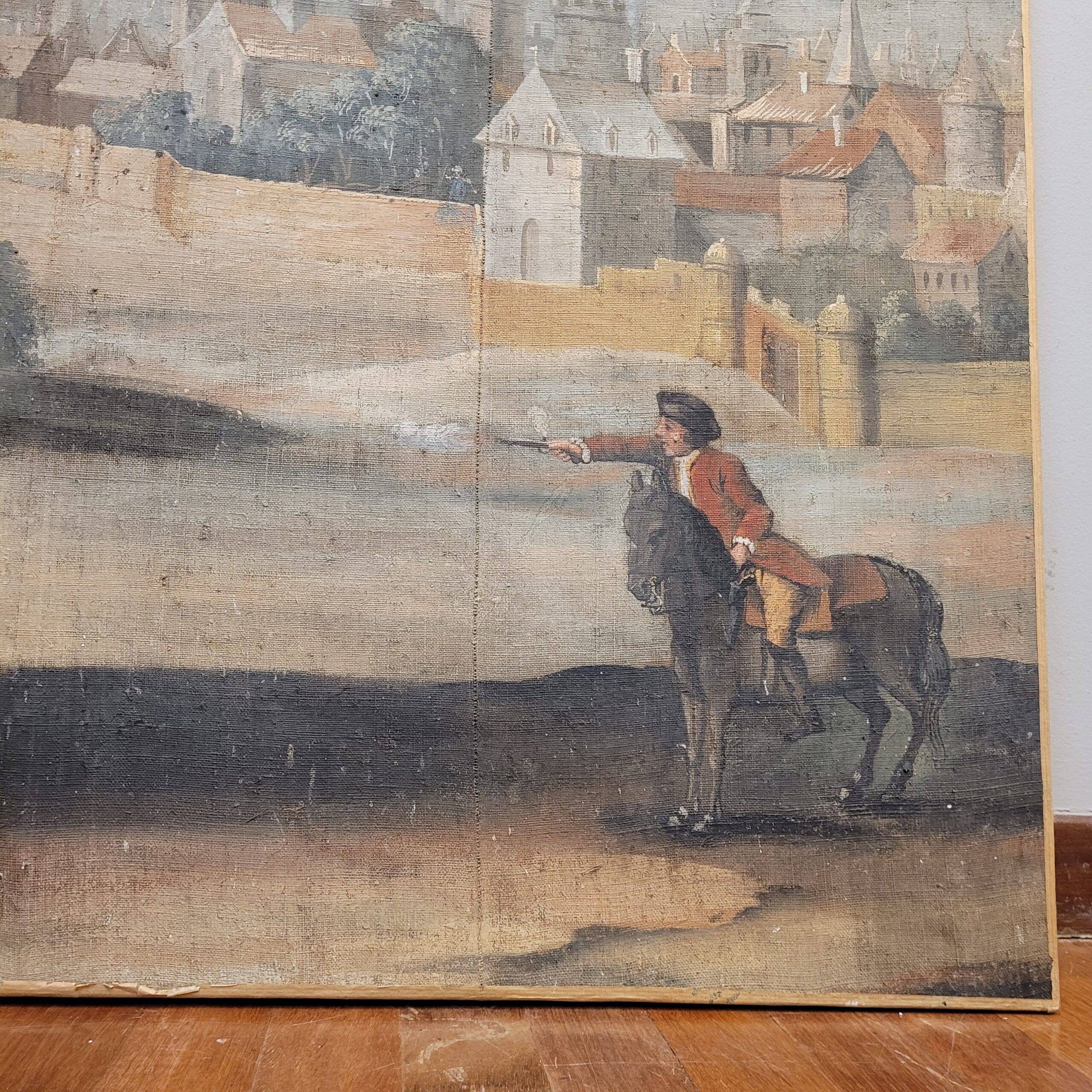 Watercolour on linen "Duel of Knights", French school, 18th century – France