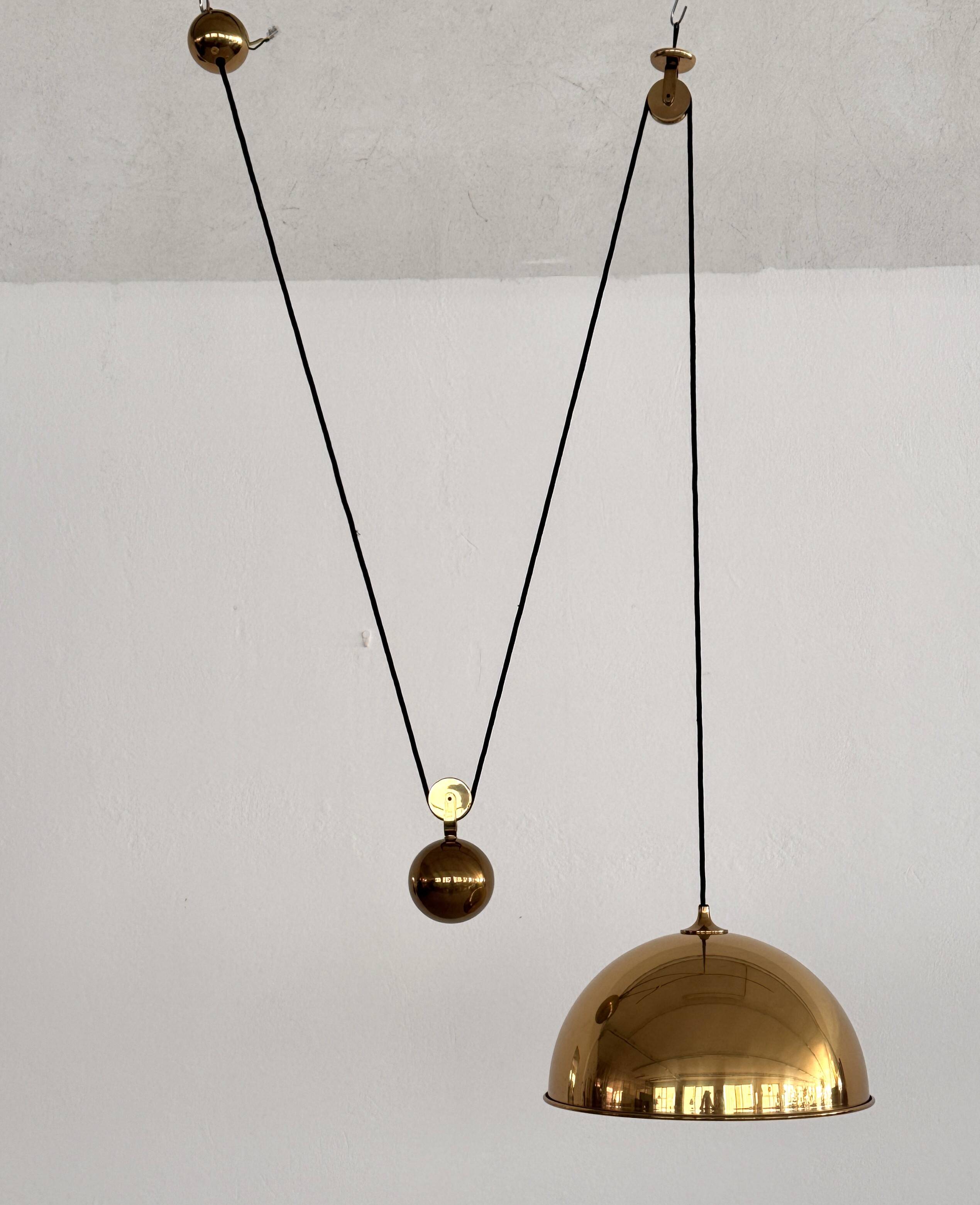 Florian Schulz Brass Pendant with Rotary Wheels and Counterweigh