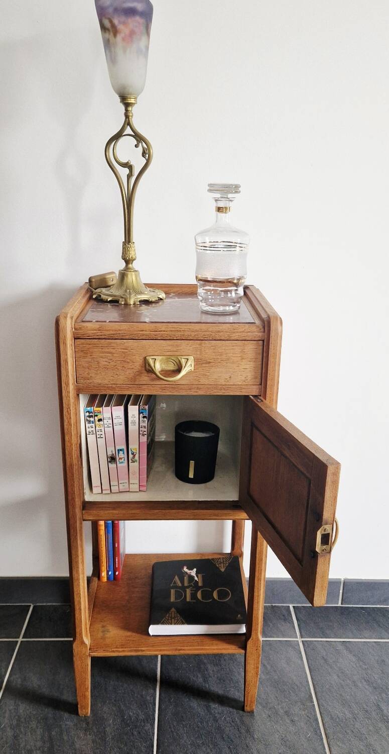Art Deco style bedside table in solid oak, 1930s