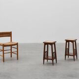 Pair of 20th century rustic wooden side tables with ceramic tile top