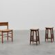 Pair of 20th century rustic wooden side tables with ceramic tile top