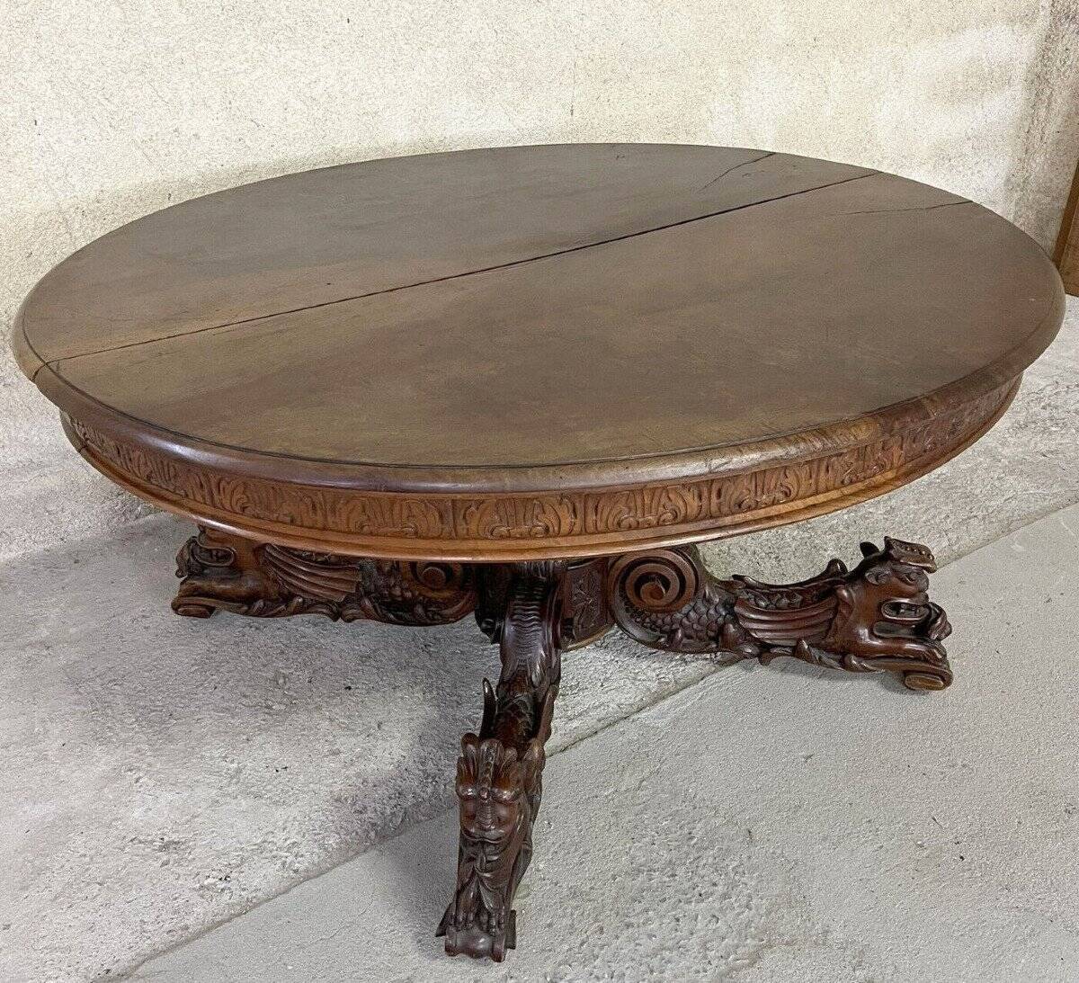 Immense Table A Allonges Style Renaissance En Noyer Massif ( 504 Cm )
