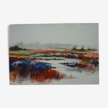 Aquarelle paysage hollandais de betuwe