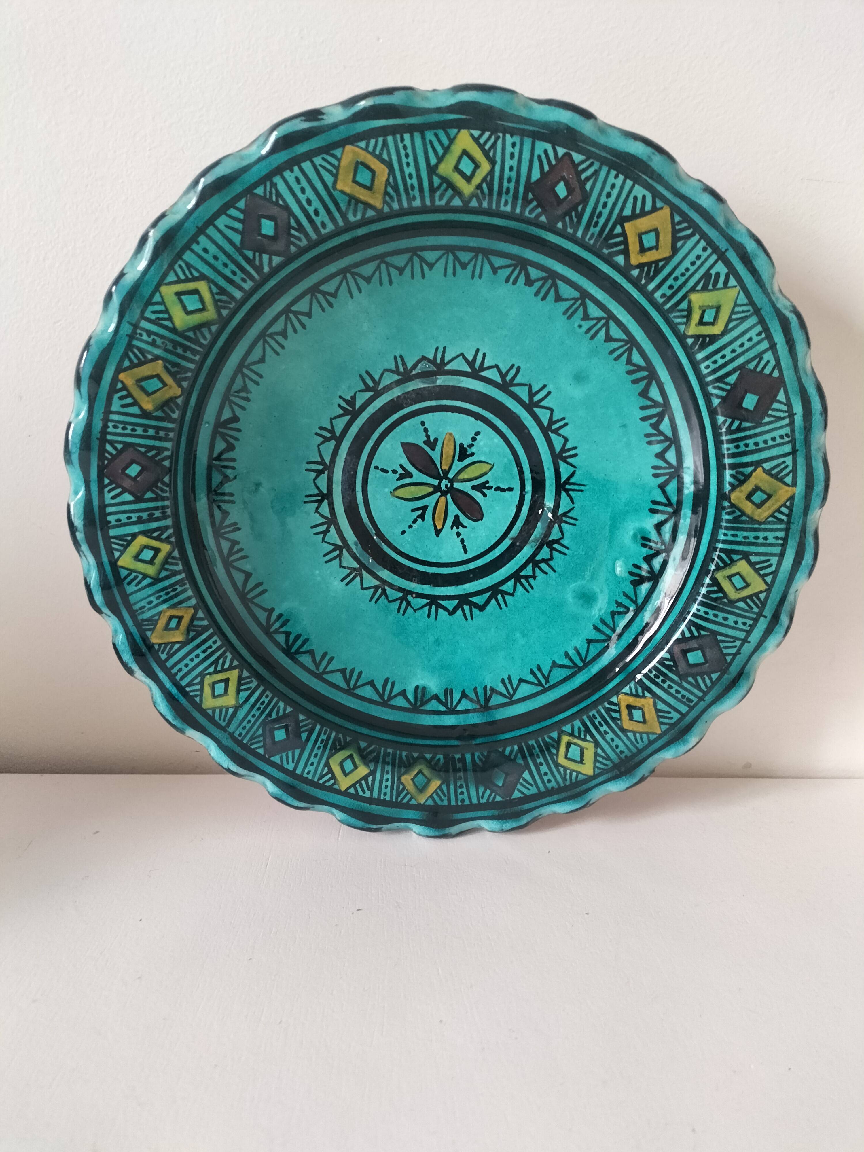Moroccan handmade turquoise earthenware plate – Safi