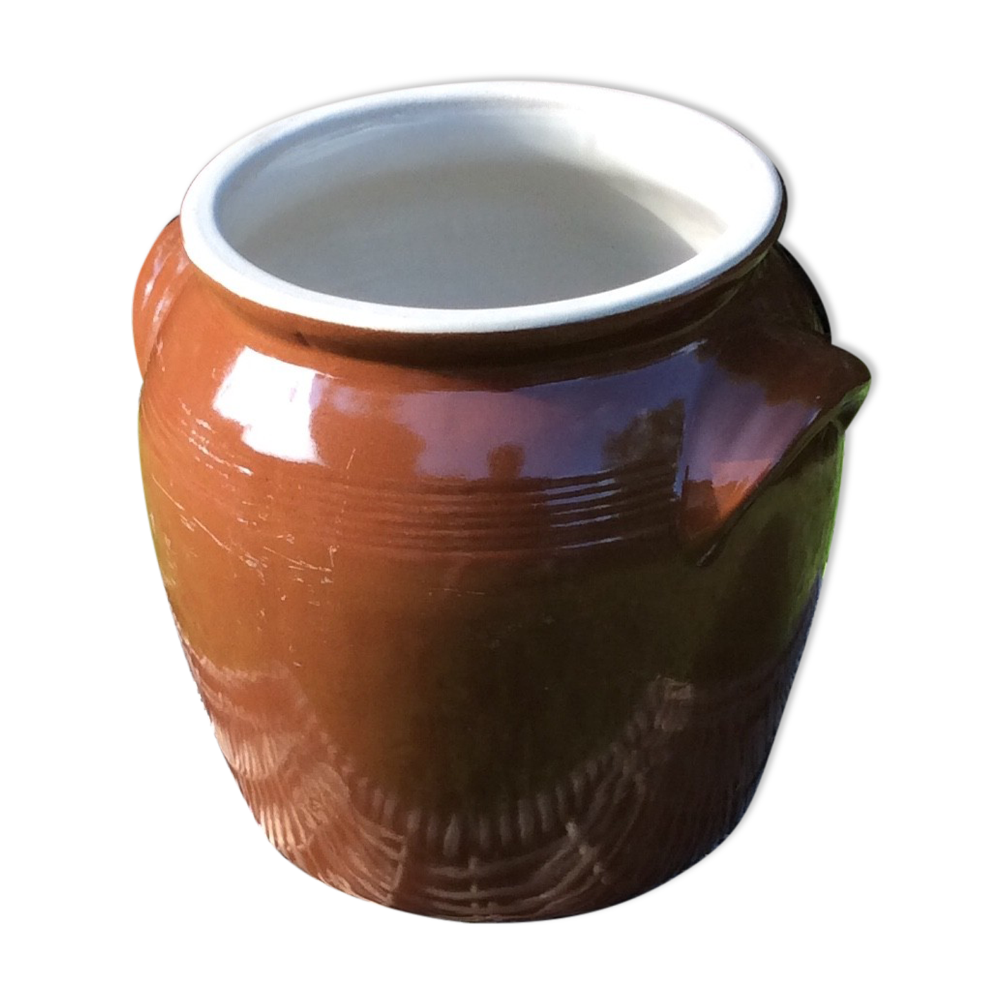 Old large confit pot, glazed sandstone grease