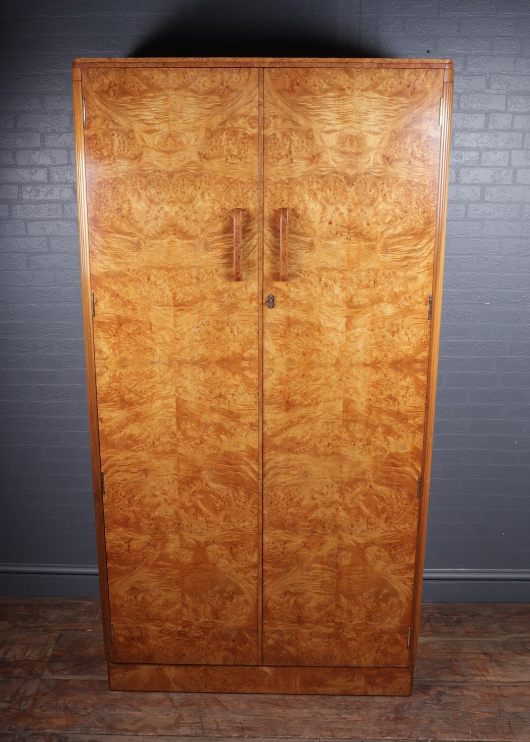 Art deco gentleman’s wardrobe in burr maple c1930