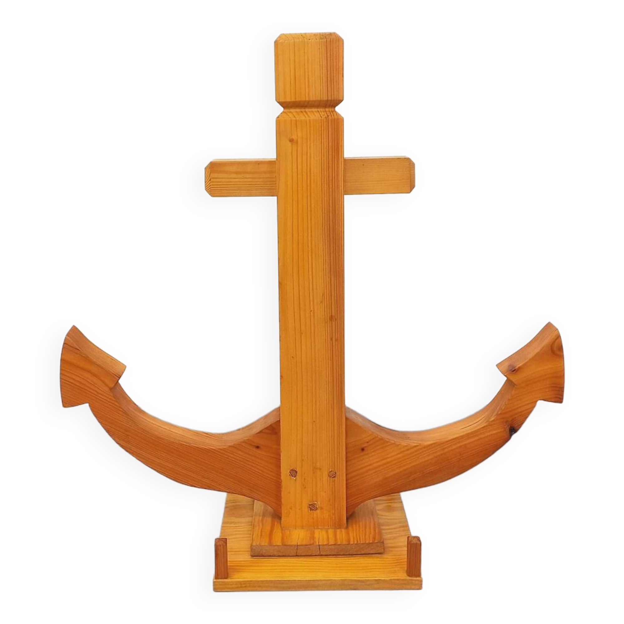 Large vintage decorative anchor in pine wood
