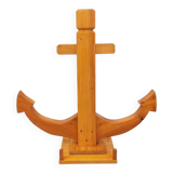 Large vintage decorative anchor in pine wood
