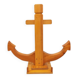 Large vintage decorative anchor in pine wood