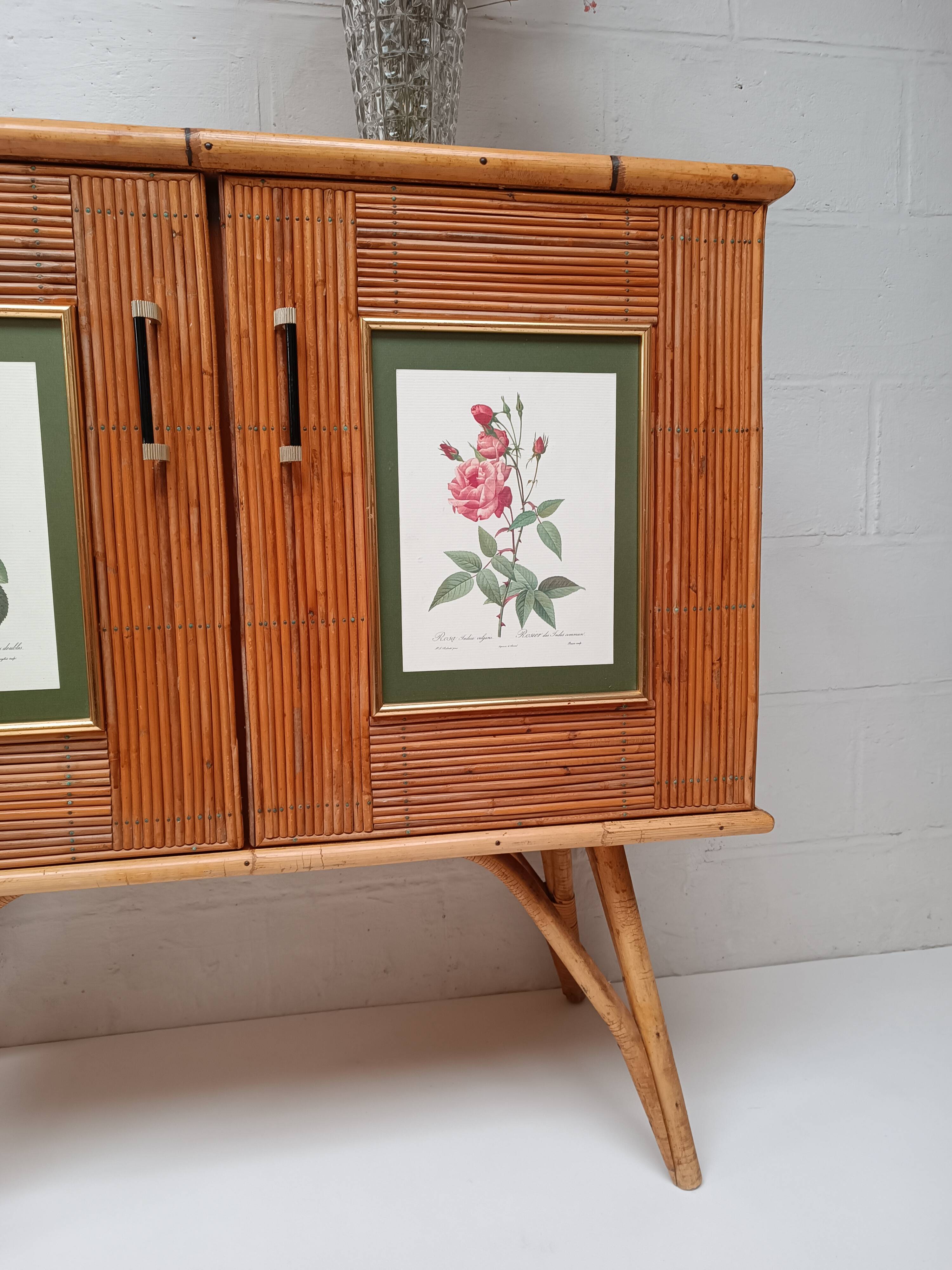 Buffet bambou refendu et rotin années 50/60