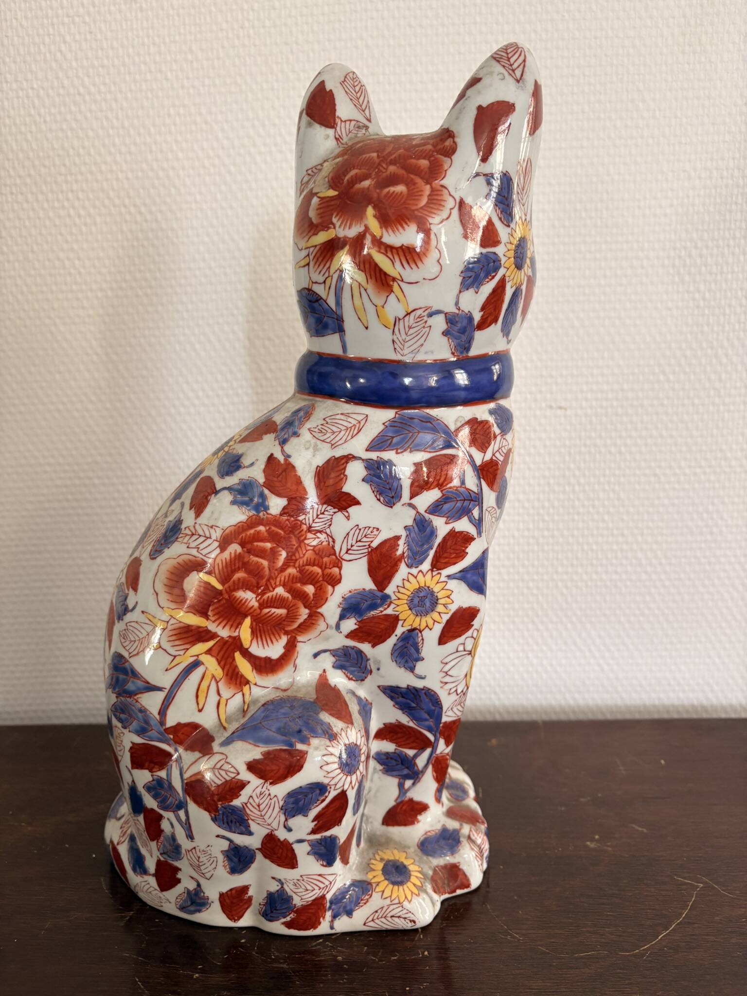 Ancient Sculpture Cat Family Green Porcelain Peony China Chinese Japan