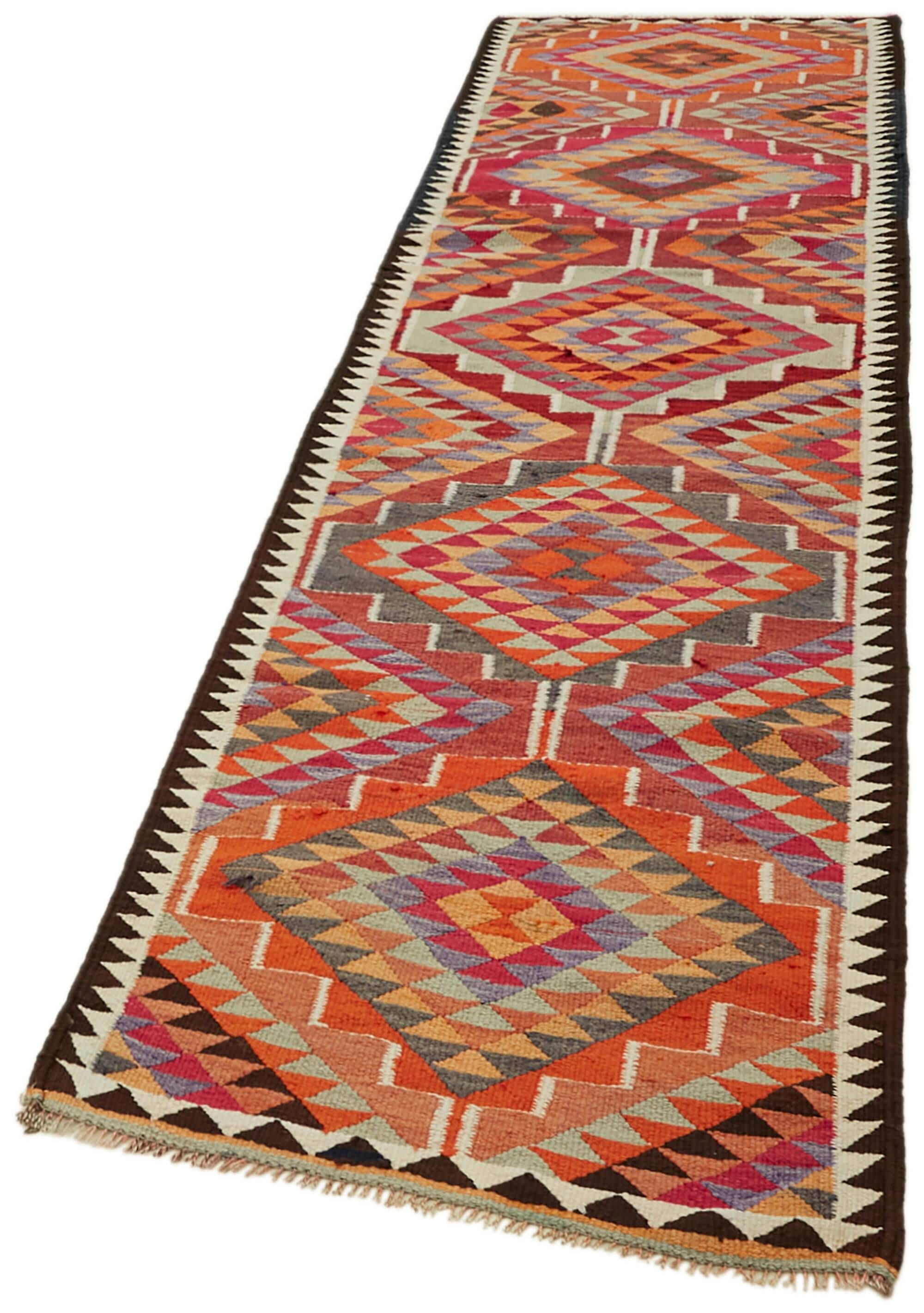 Turkish Handwoven Vintage Herki Kilim 90 cm x 322 cm