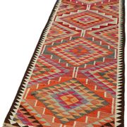 Turkish Handwoven Vintage Herki Kilim 90 cm x 322 cm