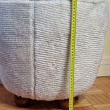 Round pouf in textured sheepskin, 44 cm