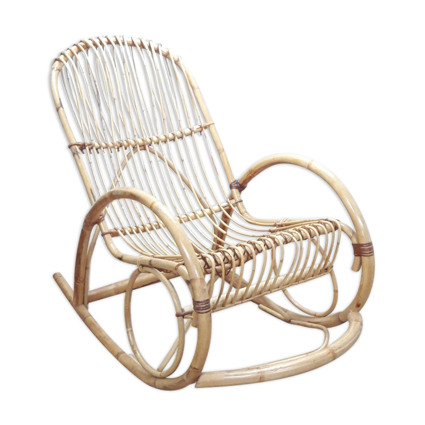 Rotin and bamboo rocking-chair