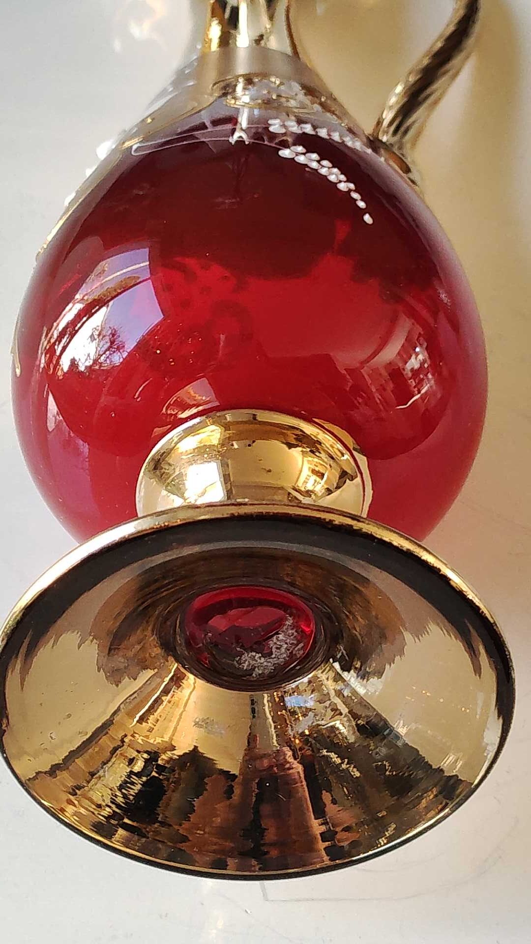 Vase/Ewer in blown Murano Art Glass/Trefuochi model, in ruby red & gold colours