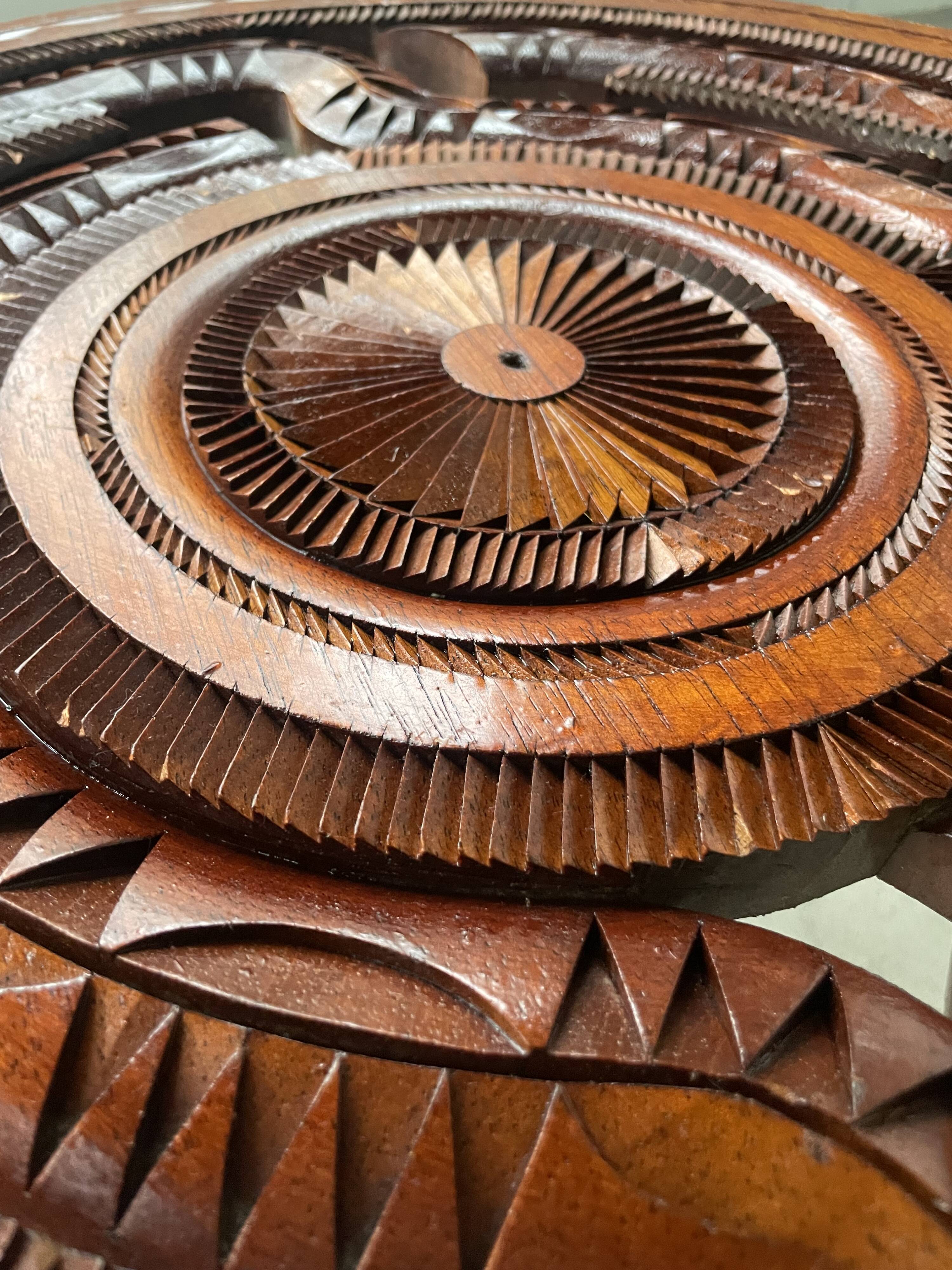 60s tripod coffee table in chiseled wood