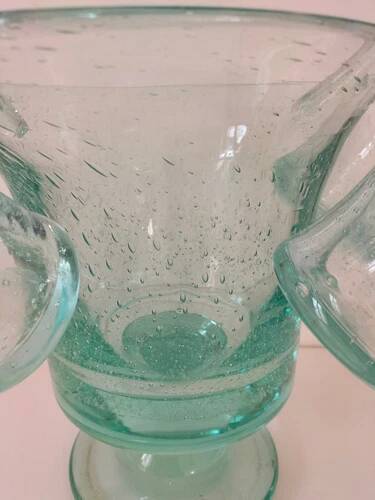 Service en verre soufflé bullé vert d'eau – Coupe sur pied, 5 tasses et louche
