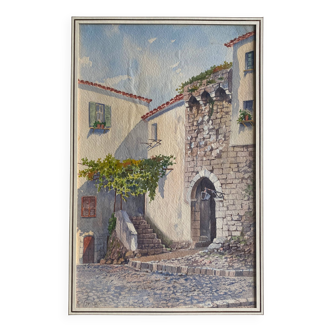 Tableau réalisé à l'aquarelle sur papier signé e.