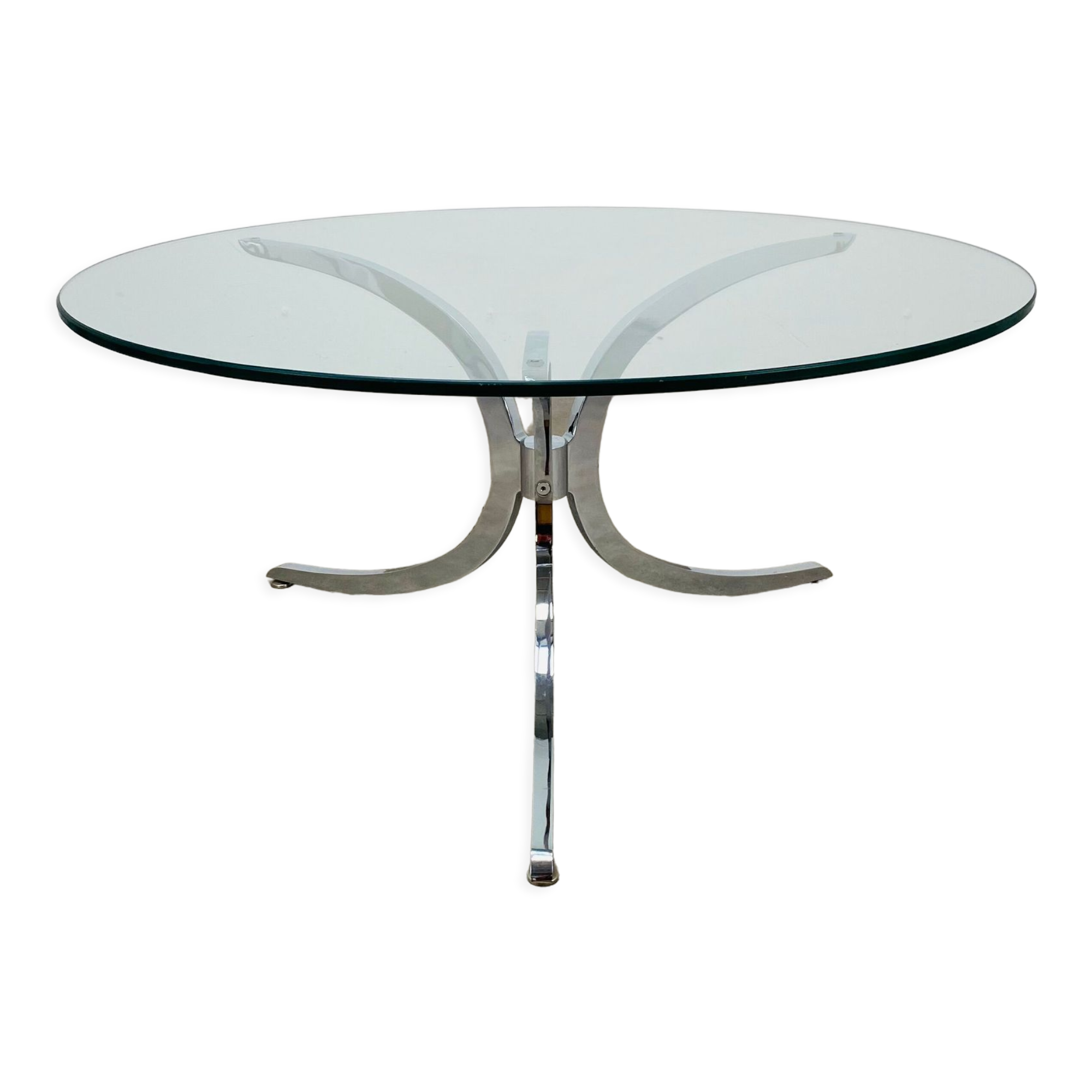 Table basse ronde chrome et verre années 70