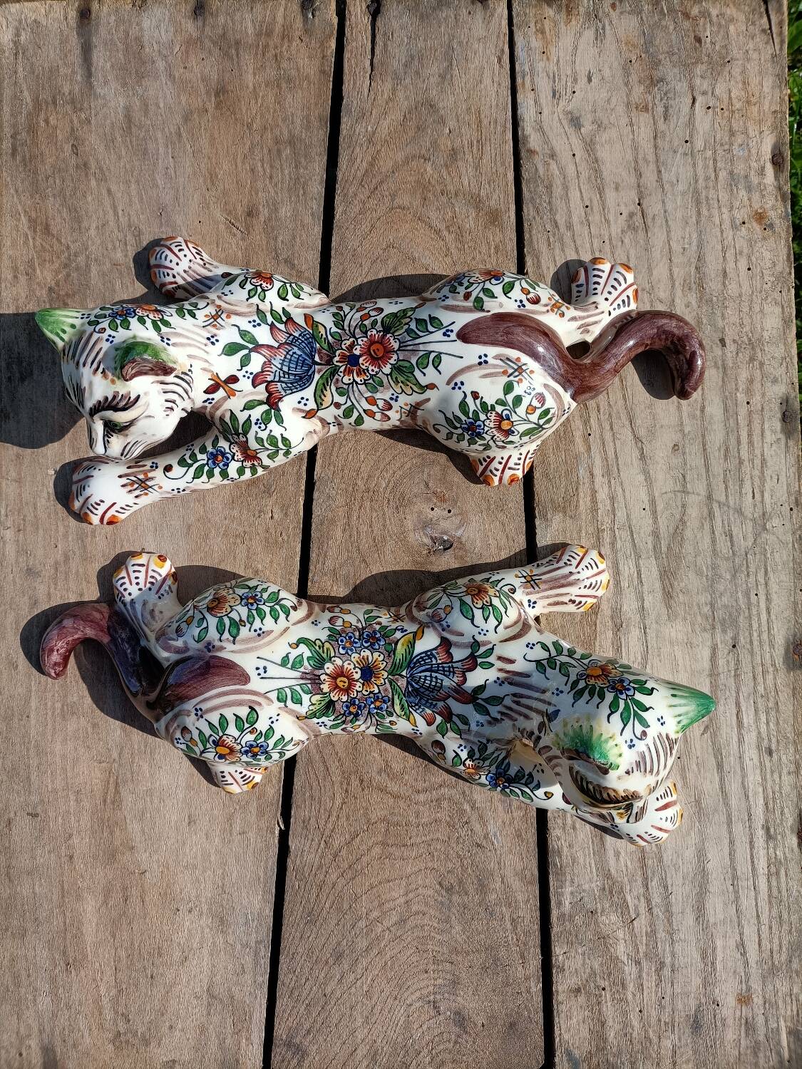 Zoomorphic Bouquetieres Hand-painted Desvres Cats