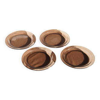 Set of 4 smoked glass dessert plates, Vereco France